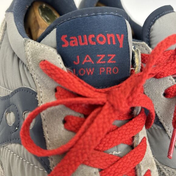 Saucony Jazz Low Pro Men\'s Sz 11 Gray Navy Red Canvas Suede Originals Sneakers
